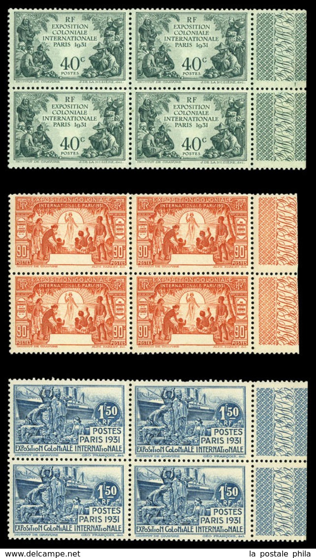 ** CAMEROUN, N°149a/52a, Expo Coloniale, 40c Vert, 90c Orange Et 1f50 Bleu Sans CAMEROUN En Bloc De Quatre Bdf, SUP (cer - Unused Stamps