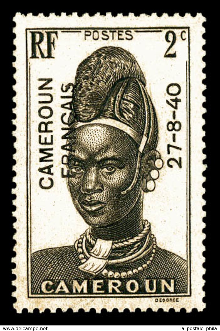 ** CAMEROUN, N°208a, 2c Brun-noir, Surcharge Noire (gomme Coloniale), TTB (certificat)  Qualité: **  Cote: 1500 Euros - Unused Stamps