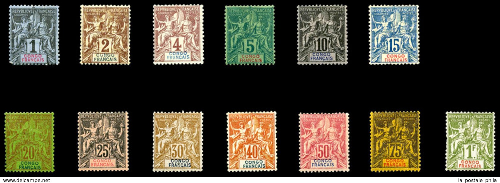 * CONGO, N°12/24, Série Complète De 1892, Les 13 Valeurs TB (certificat)  Qualité: *  Cote: 465 Euros - Unused Stamps