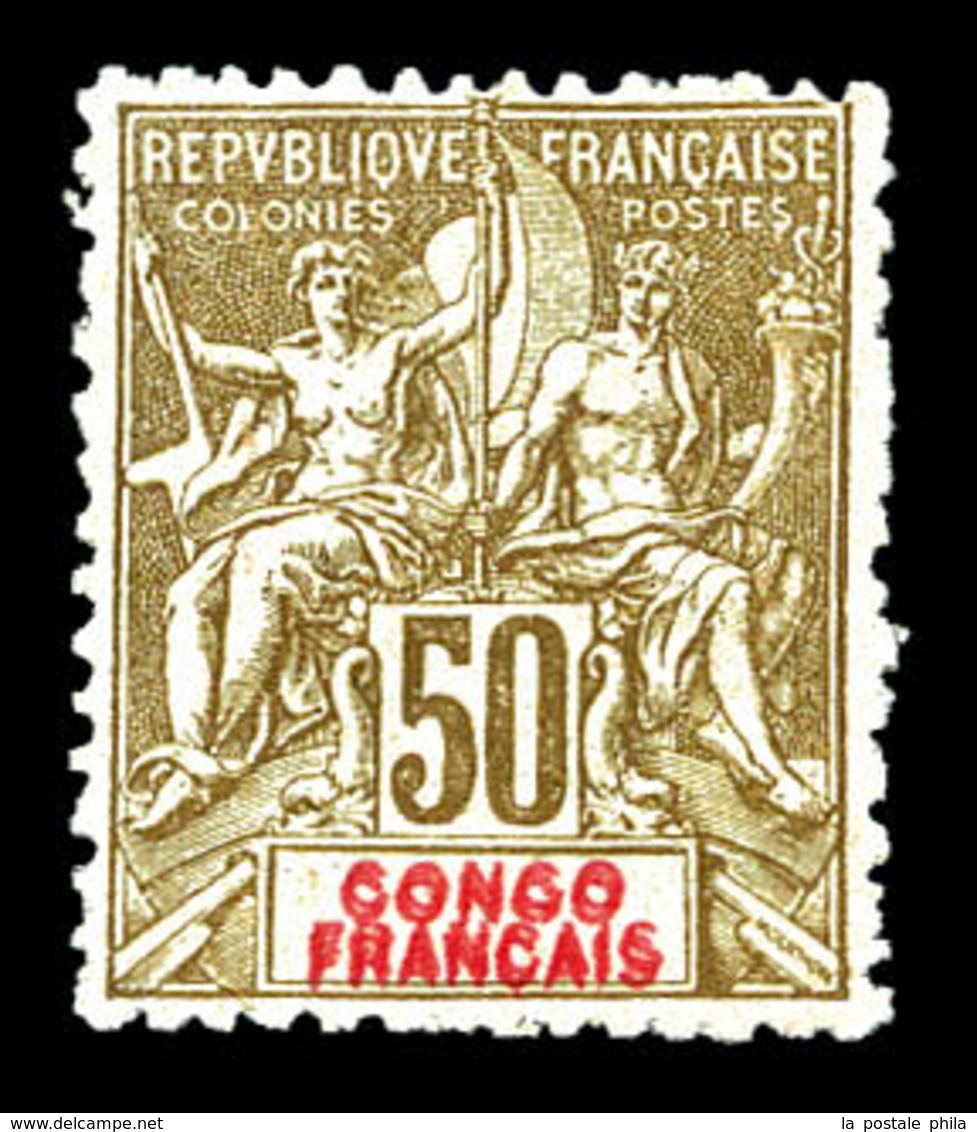 * CONGO, N°45a, 50c Bistre S Azuré, Double Légende. SUP (signé/certificat)  Qualité: *  Cote: 1000 Euros - Unused Stamps