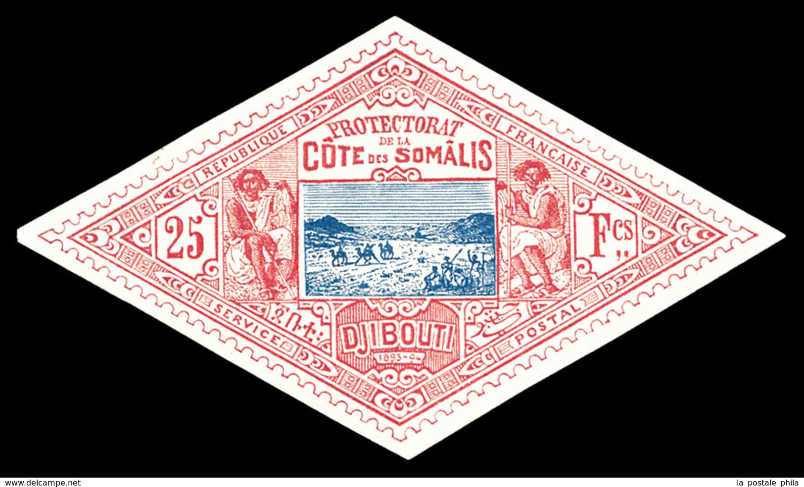 * COTE DES SOMALIS, N°20, 25f Rose Sur Bleu. SUP. R. (signé Brun/certificat)  Qualité: *  Cote: 1200 Euros - Unused Stamps