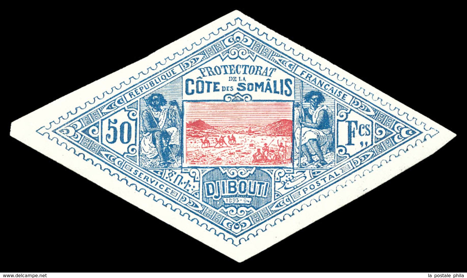 * COTE DES SOMALIS, N°21, 50f Bleu Et Rose. SUP. R. (signé Brun/certificat)  Qualité: *  Cote: 850 Euros - Unused Stamps