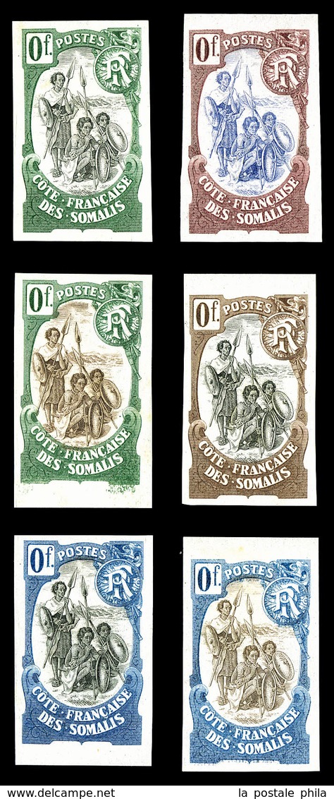 (*) COTE DES SOMALIS, Guerriers, Ensemble De 6 Essais De Couleur Avec Valeurs '0F'. TB  Qualité: (*) - Unused Stamps