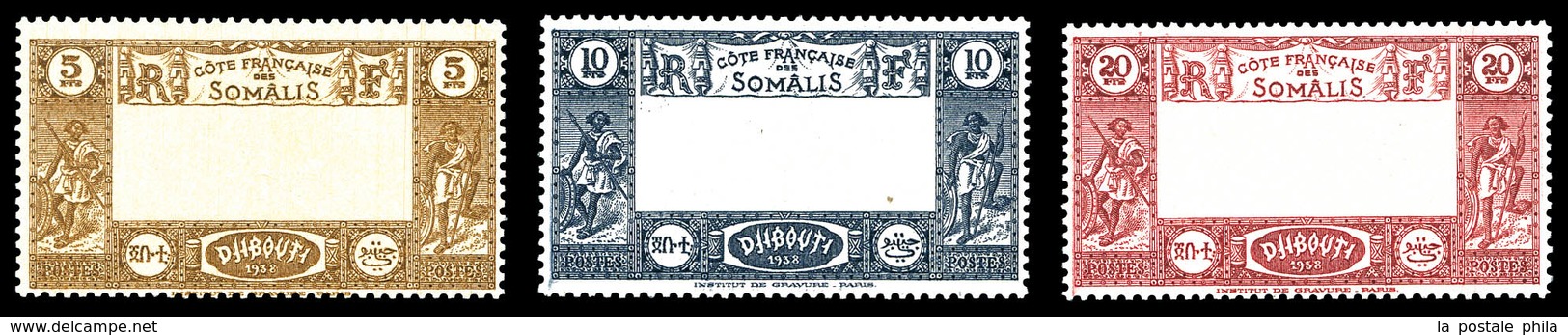 ** COTE DES SOMALIS, N°167a/169a, Les 3 Valeurs Variété Centre Omis, SUPERBE (certificat)  Qualité: **  Cote: 1920 Euros - Ongebruikt