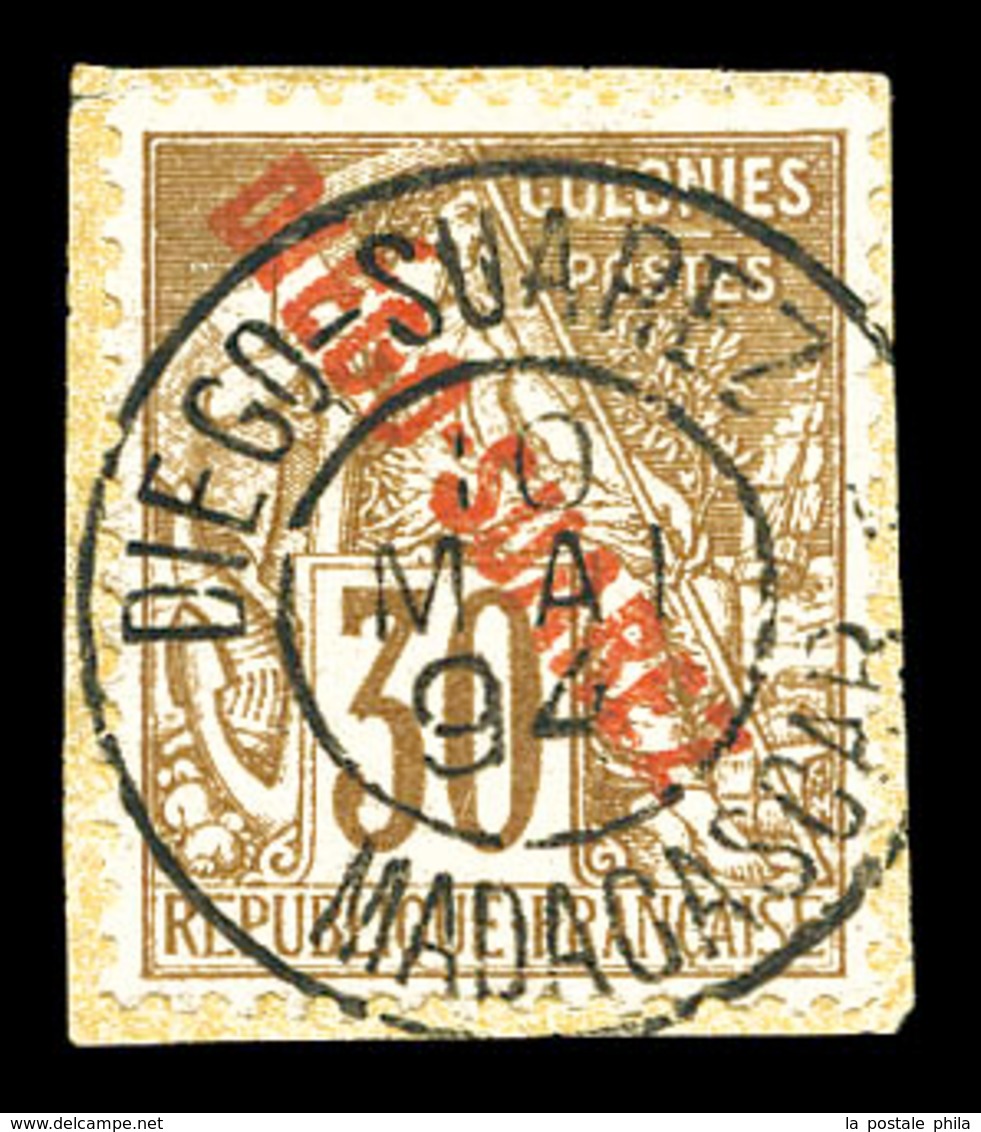 O DIEGO SUAREZ, N°21, 30c Brun Obl Càd Sur Son Support (tirage 150 Exemplaires). SUP. R. (signé Gilbert/certificat)  Qua - Used Stamps