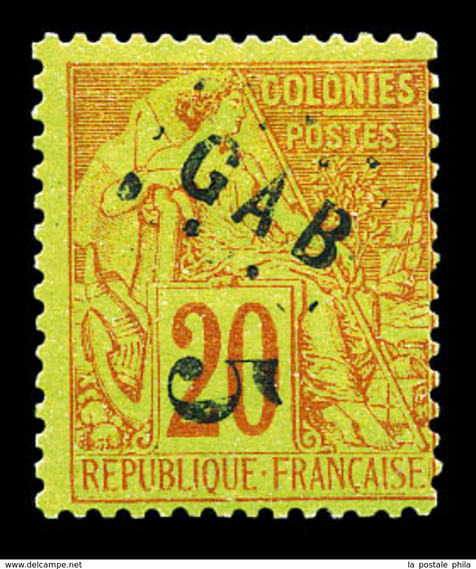 * GABON, N°1, 5 Sur 20c Brique S Vert. TTB (signé Brun/certificat)  Qualité: *  Cote: 700 Euros - Unused Stamps