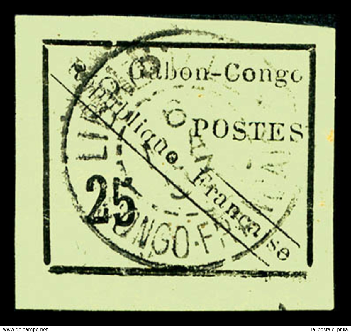 O GABON, N°15, 25c Noir Sur Vert De 1889, Grandes Marges, Jolie Pièce, SUP (signé Scheller/certificat)  Qualité: O  Cote - Neufs