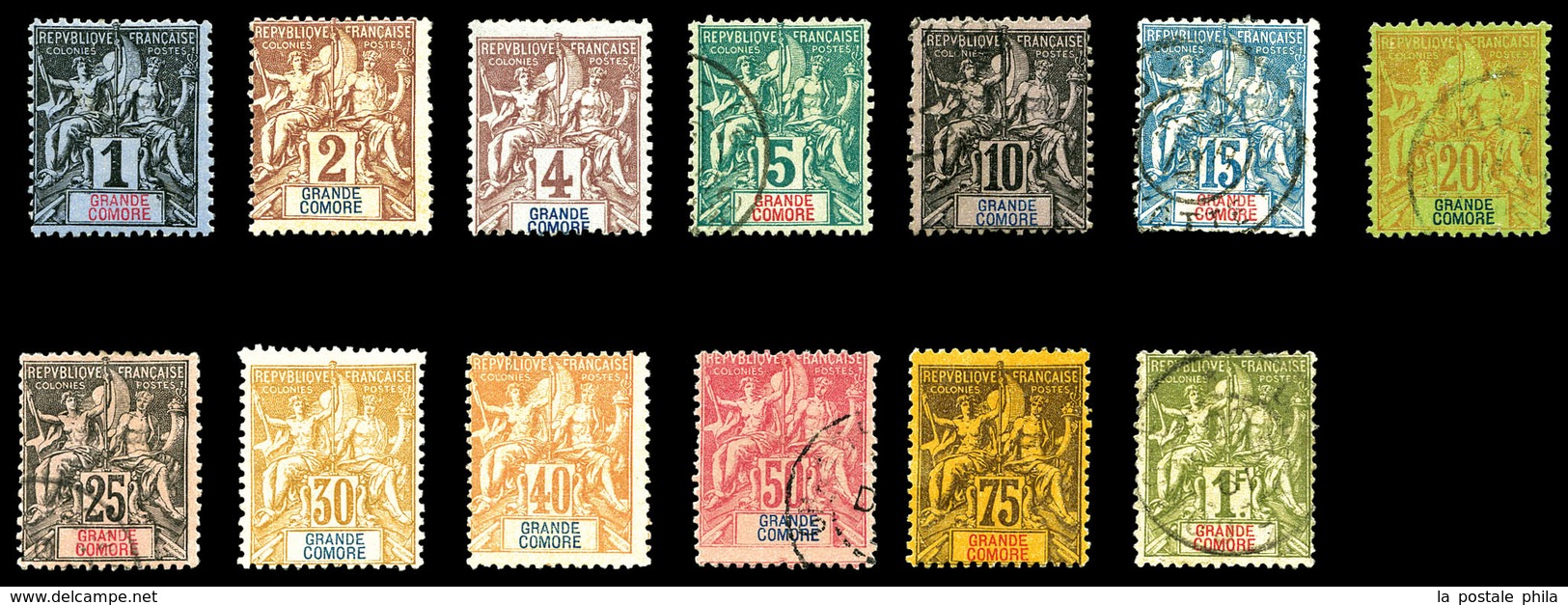 O GRANDE COMORE, N°1/13, Série De 1897 (1 à 3, 9, 10 Et 12 Nsg). B/TB  Qualité: O  Cote: 225 Euros - Unused Stamps