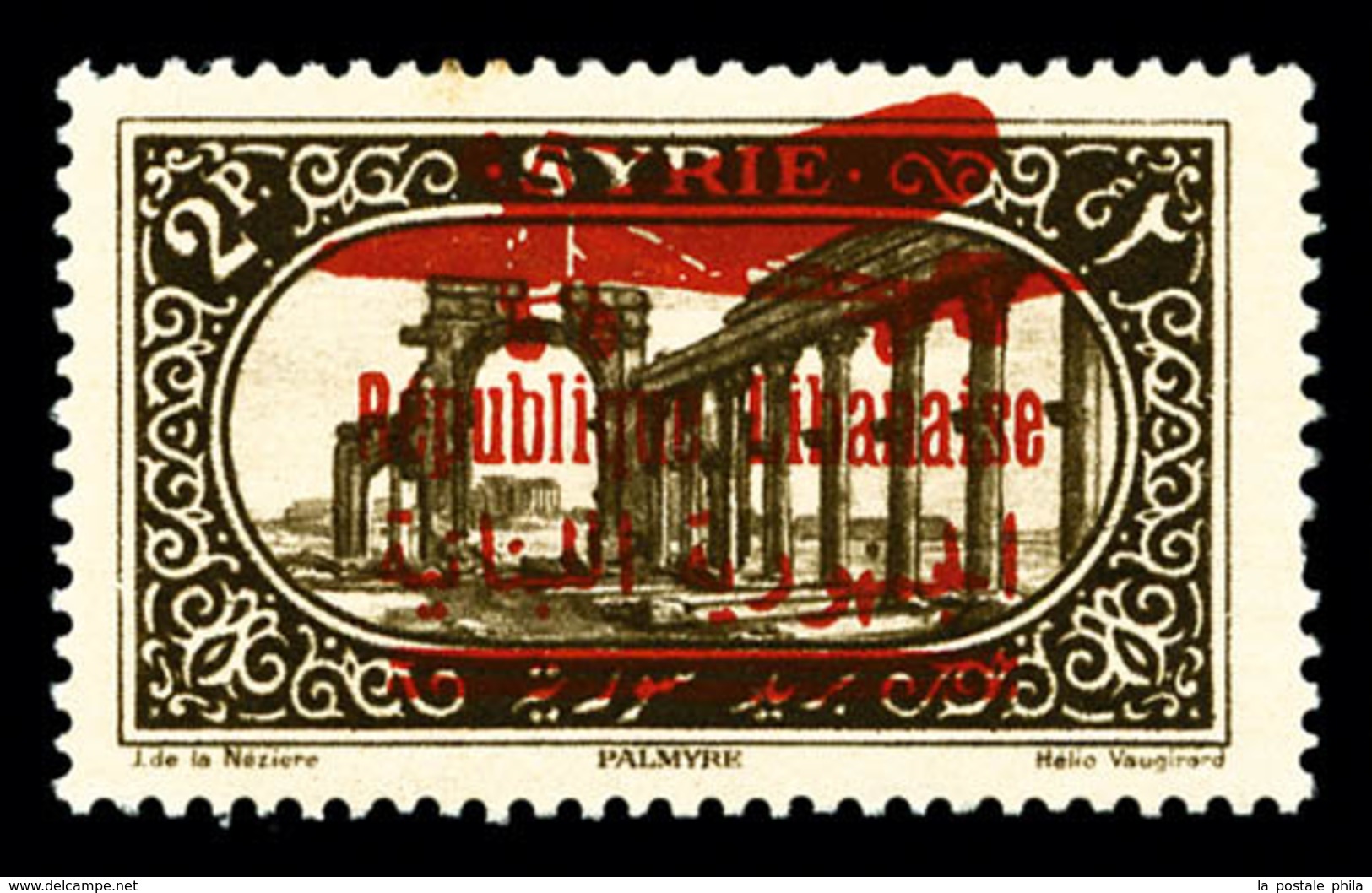 ** GRAND LIBAN, PA: N°31, 2pi Sépia, Surcharge Bilingue 'REPUBLIQUE LIBANAISE' Avec Avion Sur Timbre De Syrie Au Lieu Du - Unused Stamps