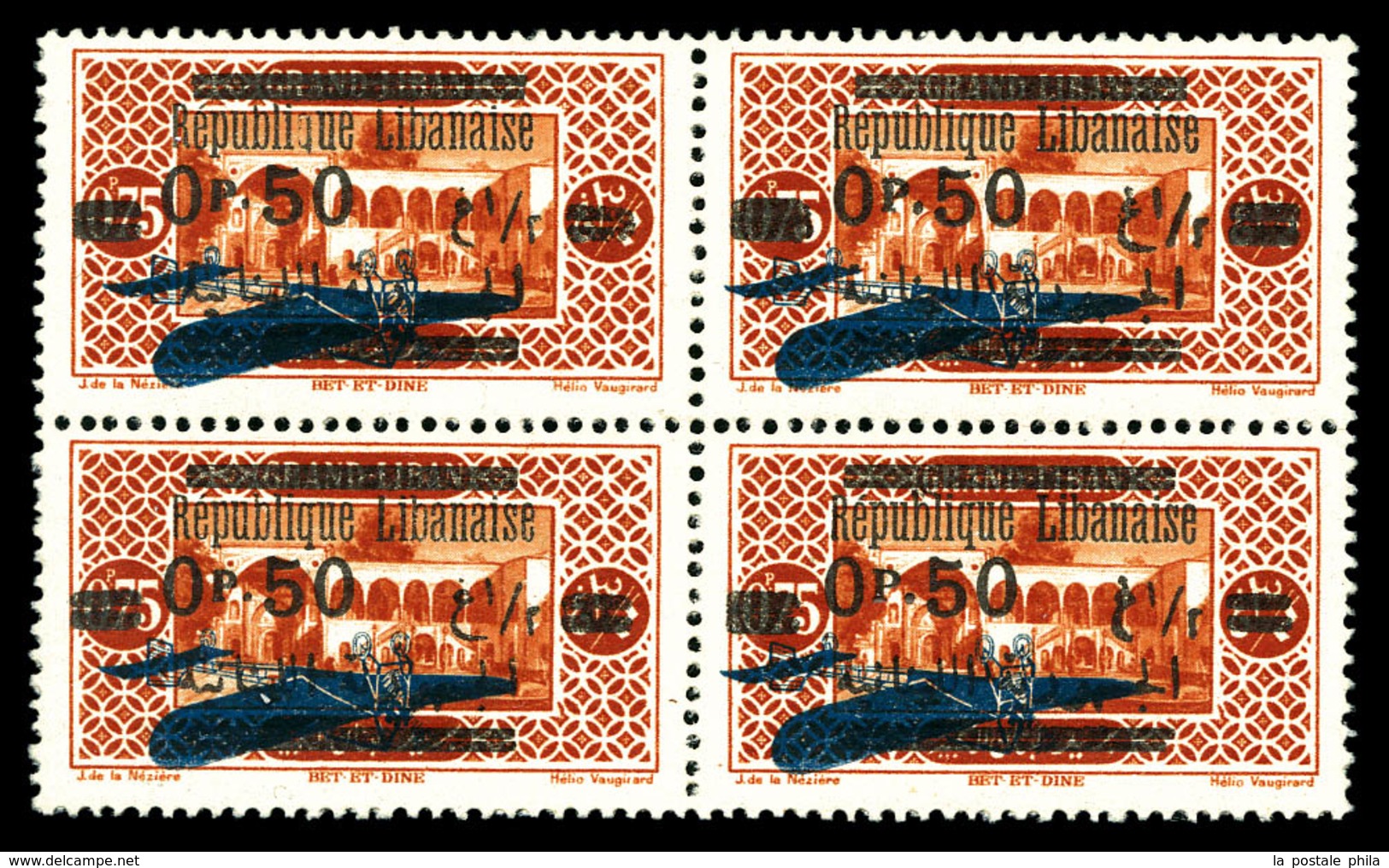 ** GRAND LIBAN, PA: N°38a, 0 Pi 50 Sur 75 Brun-rouge, Surcharge Renversée En Bd4 (1ex*). TTB (certificat)  Qualité: **   - Unused Stamps