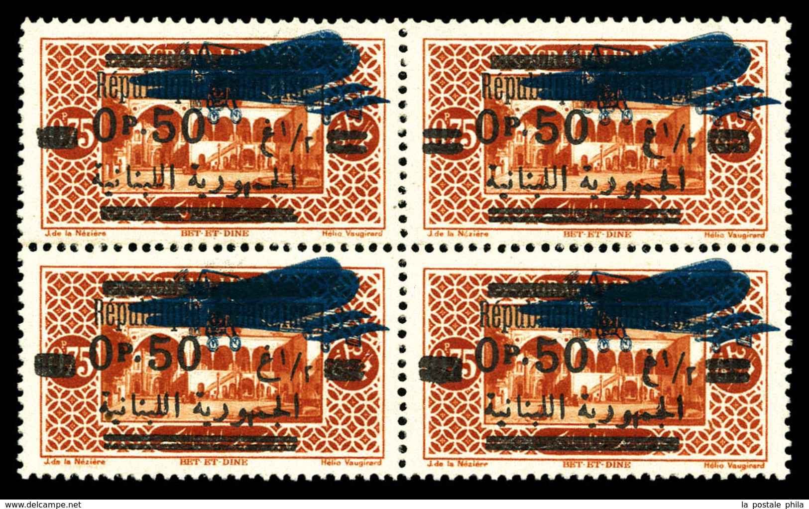 ** GRAND LIBAN, PA: N°38b, 0 Pi 50 Sur 75 Brun-rouge, Double Surcharge En Bd4 (2ex*). TTB (certificat)  Qualité: ** - Unused Stamps