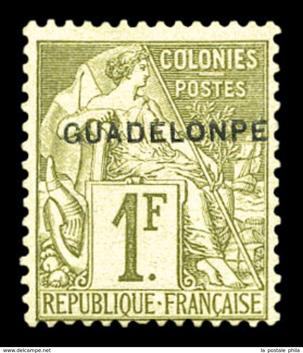 * GUADELOUPE, N°26aC, 1F Olive Erreur 'GNADELOUPE'. TTB (signé/certificat)  Qualité: *  Cote: 450 Euros - Unused Stamps