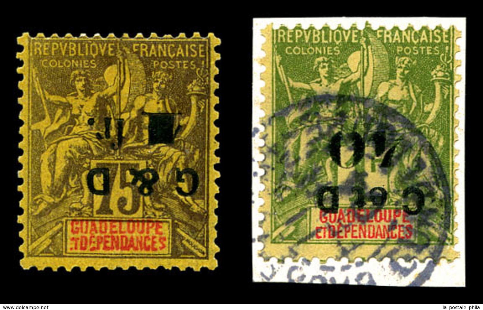 * GUADELOUPE, N° 48b Neuf * Et 49e Obl. Sur Son Support, Surcharges Renversées. TB  Qualité: *  Cote: 310 Euros - Unused Stamps