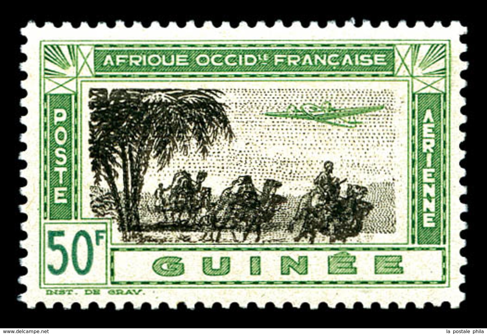 ** GUINEE, PA: N°17b, 50F Vert-jaune Et Brun-olive, Centre Doublé. SUP (certificat)  Qualité: **  Cote: 550 Euros - Unused Stamps