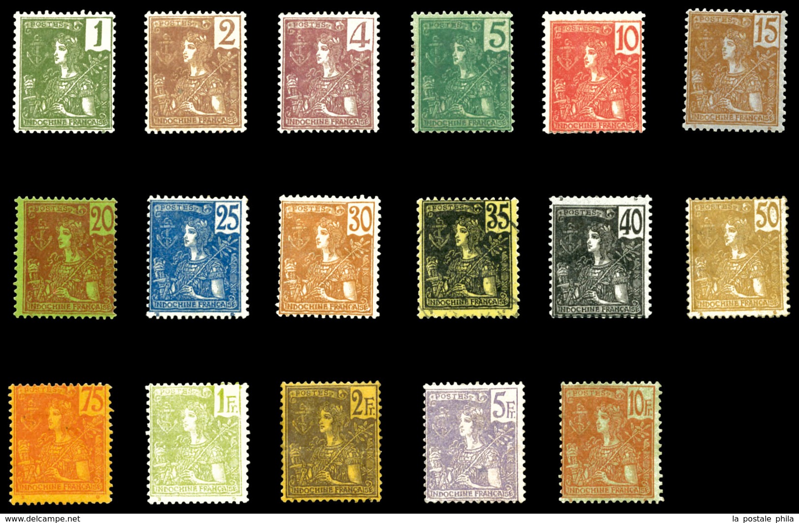 * INDOCHINE, N°24/40, Série Complète (N°33 Obl). TB (certificat)  Qualité: *  Cote: 714 Euros - Used Stamps