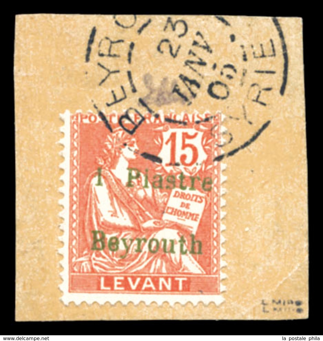 O LEVANT, N°27, 1 Pi Sur 15c Vermillon Sur Son Support. TTB (signé Margues/certificat)  Qualité: O  Cote: 450 Euros - Unused Stamps