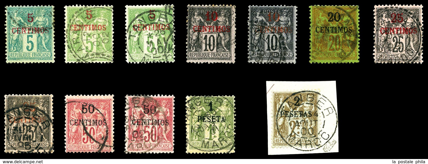 O MAROC BUREAUX FRANCAIS, N°1/8, Série Complète De 1891, Les 11 Valeurs TB (certificat)  Qualité: O  Cote: 1160 Euros - Used Stamps
