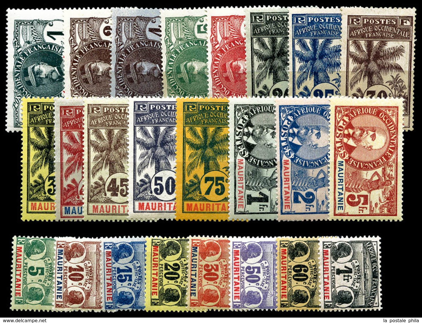 * MAURITANIE, N°1/16, Palmiers, N° 1 à 16 + Taxe 9 à 16, TB (certificat)  Qualité: *  Cote: 670 Euros - Unused Stamps