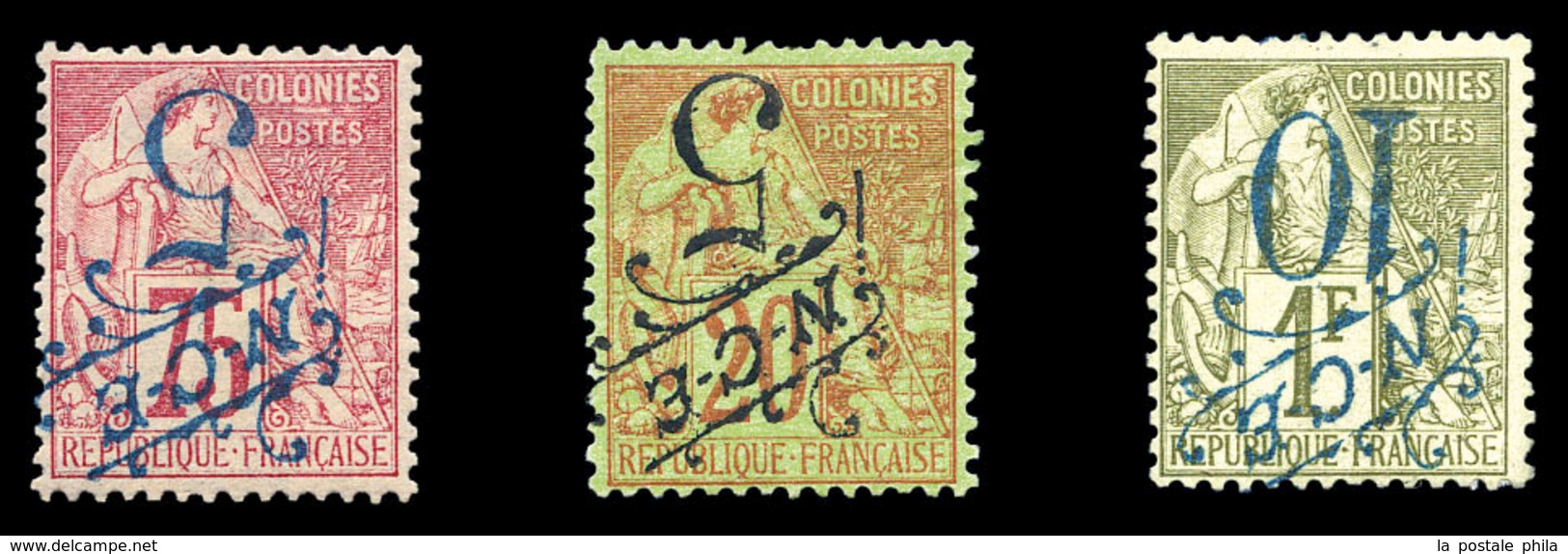 * NOUVELLE CALEDONIE, N°36a +38a +40a. Les 3 Valeurs 'surcharges Renversée'. SUP (certificat)  Qualité: *  Cote: 720 Eur - Used Stamps