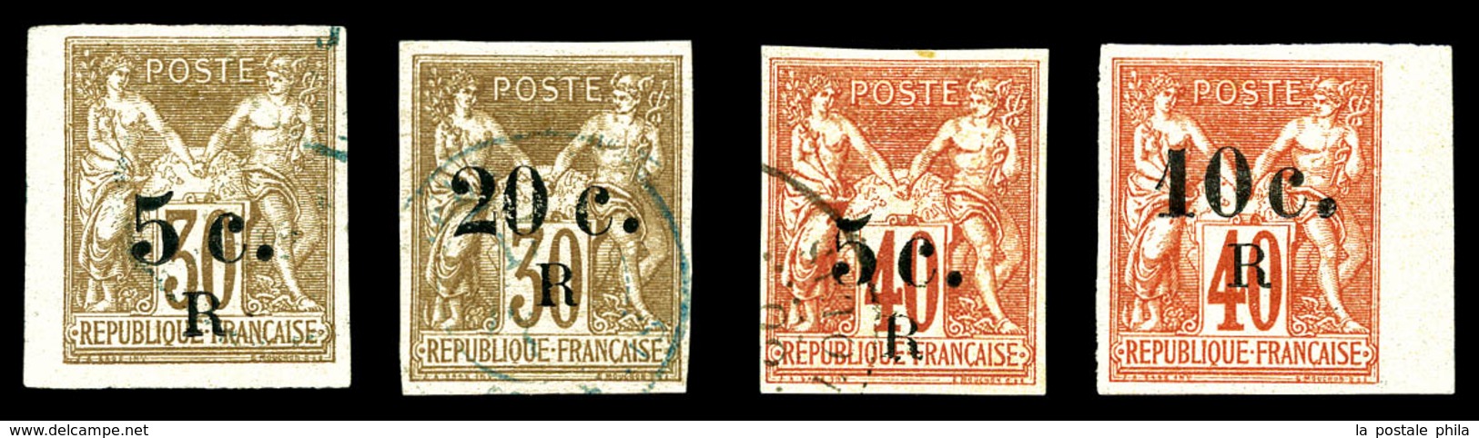 O REUNION, N°7/10, Série Sage De 1877 Surchargée (N° 9 Neuf *). TB  Qualité: O  Cote: 263 Euros - Unused Stamps