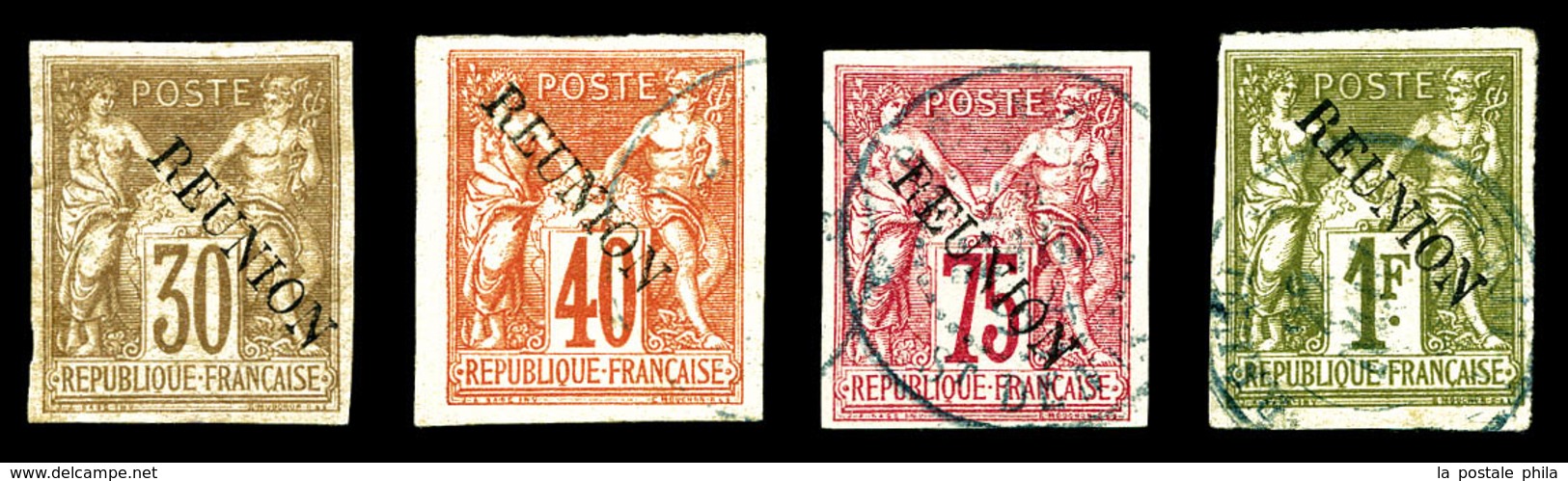 O REUNION, N°13/16, Série Sage De 1877 Surchargée, Sans Accent (B), N°13 Neuf*. TB (certificat)  Qualité: O  Cote: 740 E - Unused Stamps