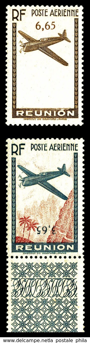 * REUNION, PA: N°2b, 3f 65, Chiffres De La Valeur Renversés + 6f 65 Centre Absent, TTB (certificat)  Qualité: *  Cote: 6 - Unused Stamps