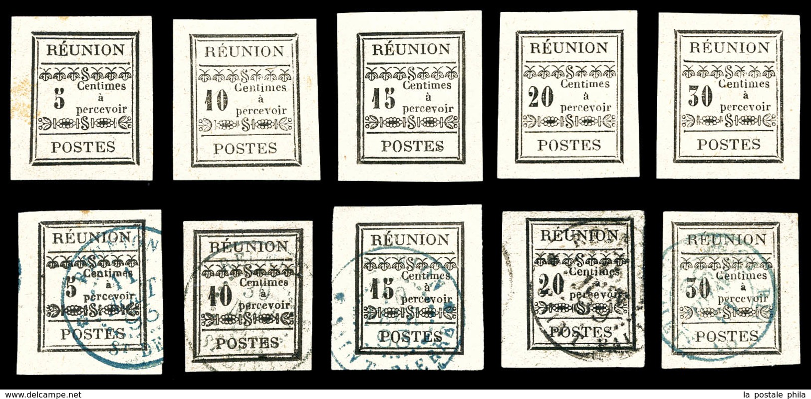 N REUNION, Taxe: N°1/5, 2 Séries Complètes En Neuf Et Obl, Tous TB  Qualité: N  Cote: 425 Euros - Unused Stamps