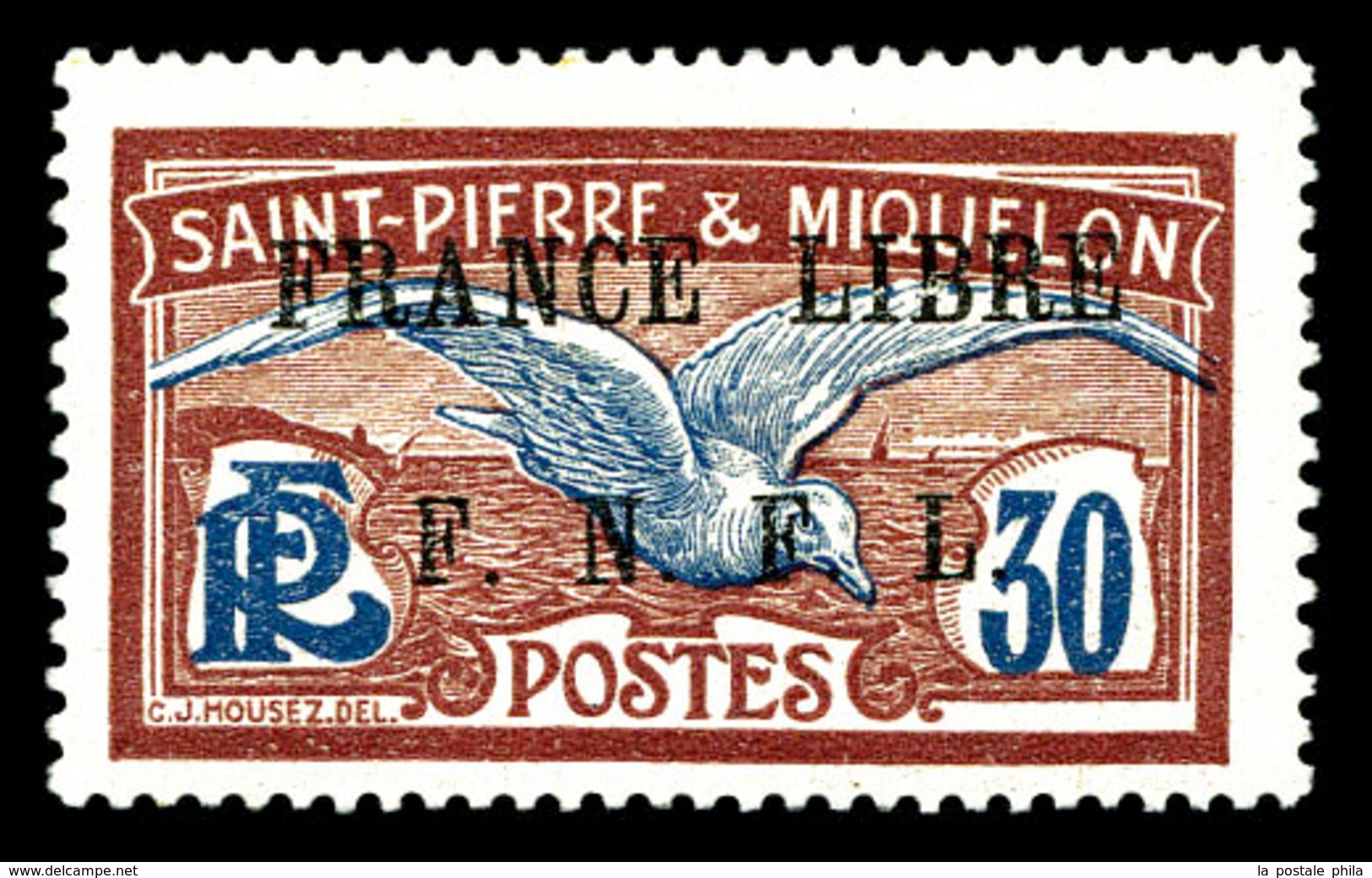 * SAINT PIERRE ET MIQUELON, N°233, 30c Grenat Et Bleu, Frais. SUP. R.R. (signé Brun/certificat)  Qualité: *  Cote: 2000  - Used Stamps