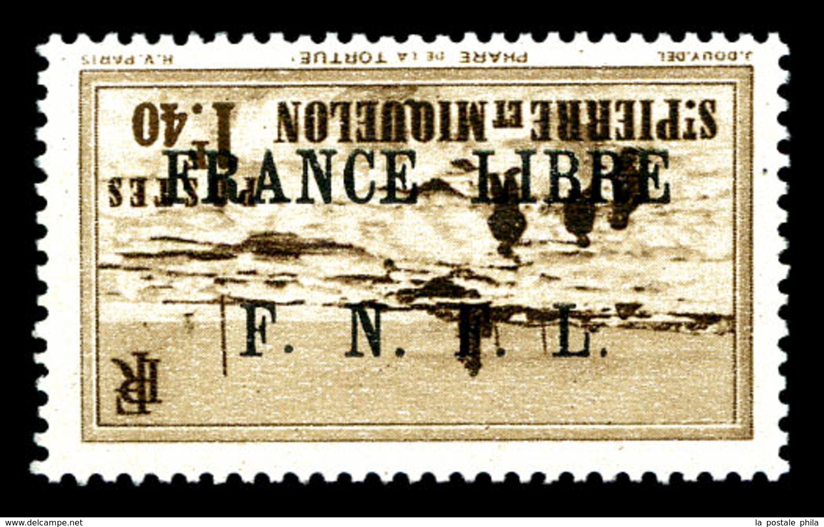 ** SAINT PIERRE ET MIQUELON, N°265A, 1f40 Brun Surcharge 'FRANCE LIBRE F.N.F.L' Renversée, Très Bon Centrage, Fraîcheur  - Used Stamps