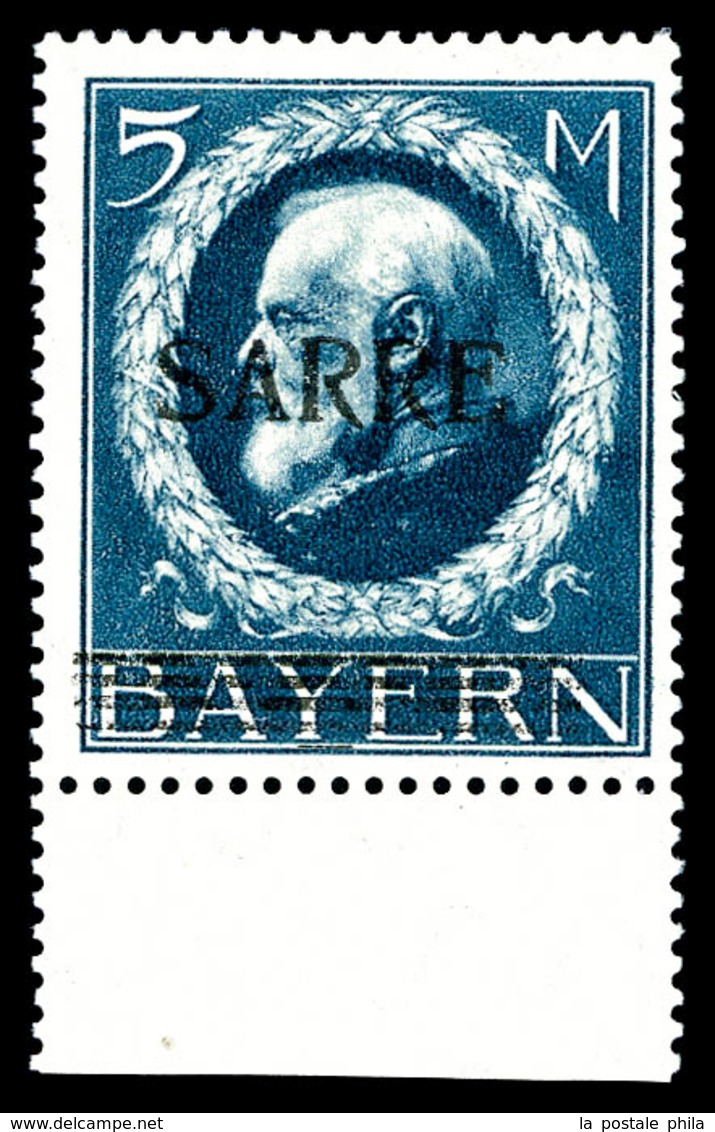 ** SARRE, N°30, 5 M Bleu, Bord De Feuille, Fraîcheur Postale. SUPERBE. R. (signé Scheller/certificat)  Qualité: **  Cote - Altri & Non Classificati