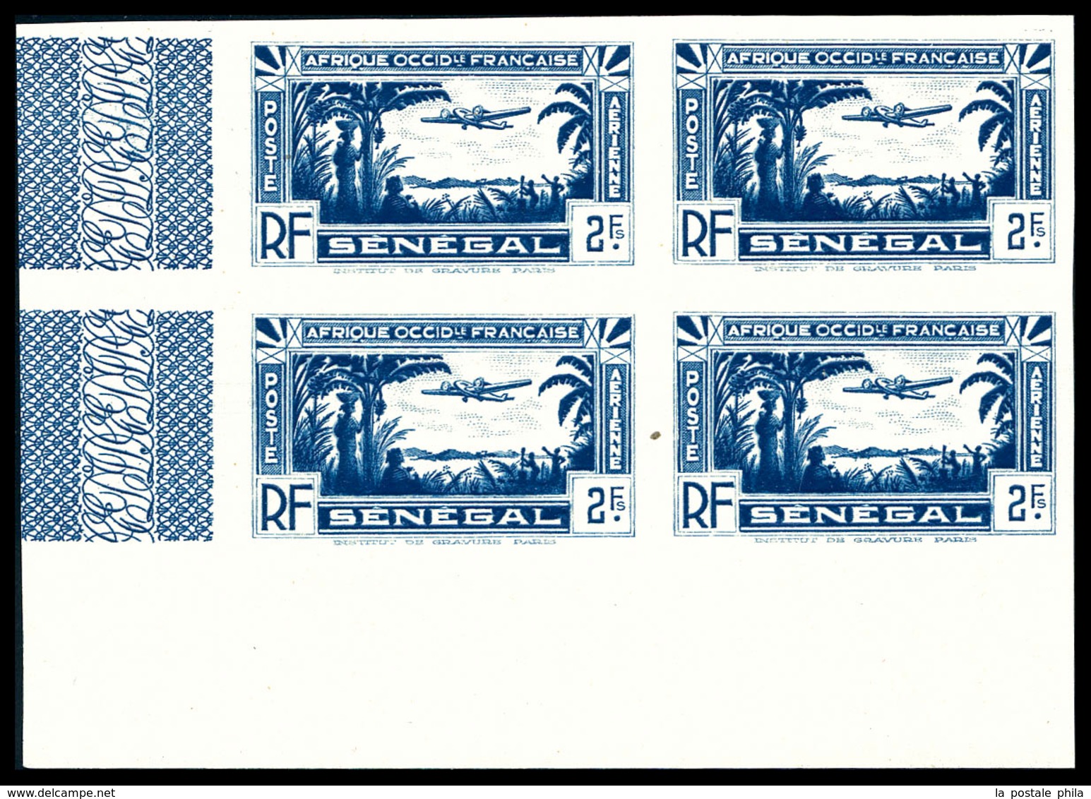 ** SENEGAL, PA:N°5a, 2f Bleu, Bloc De Quatre Non Dentelé Cdf. SUP (certificat)  Qualité: **  Cote: 676 Euros - Used Stamps