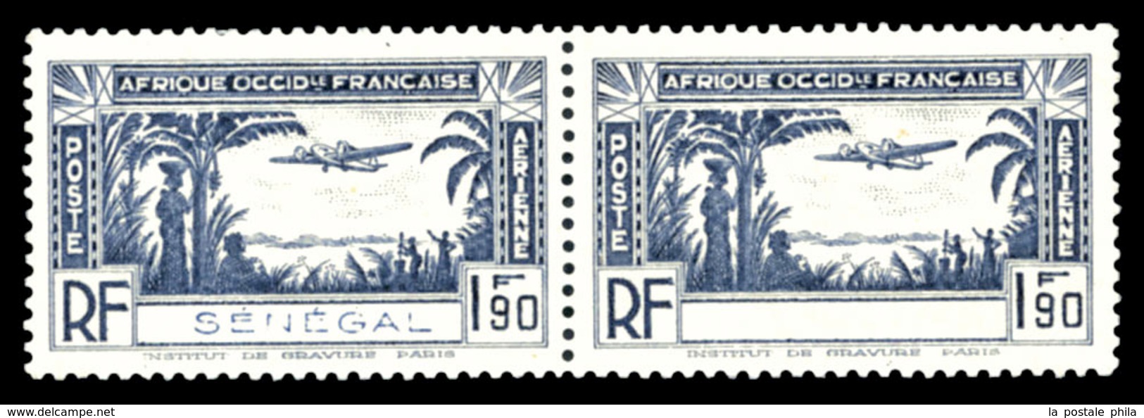 ** SENEGAL, PA:N°13, 1f90 Outremer, Légende Absente Tenant à Normal (7ex Connus). SUPERBE. R.R. (certificat)  Qualité: * - Used Stamps