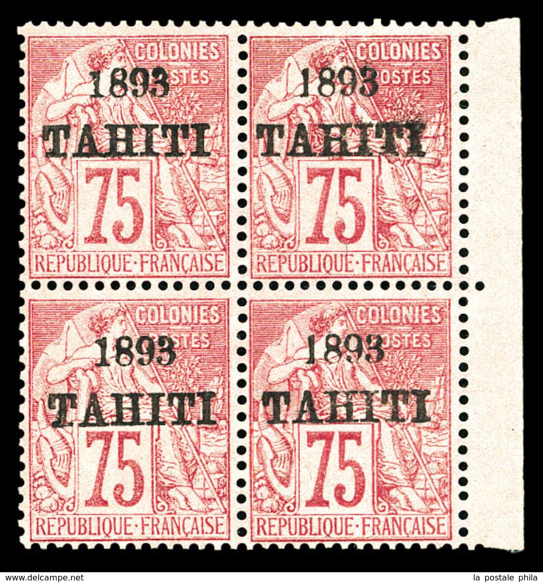 ** TAHITI, N°29, 75c Rose En Bloc De Quatre, Fraîcheur Postale. SUP (certificat)  Qualité: **  Cote: 600 Euros - Unused Stamps