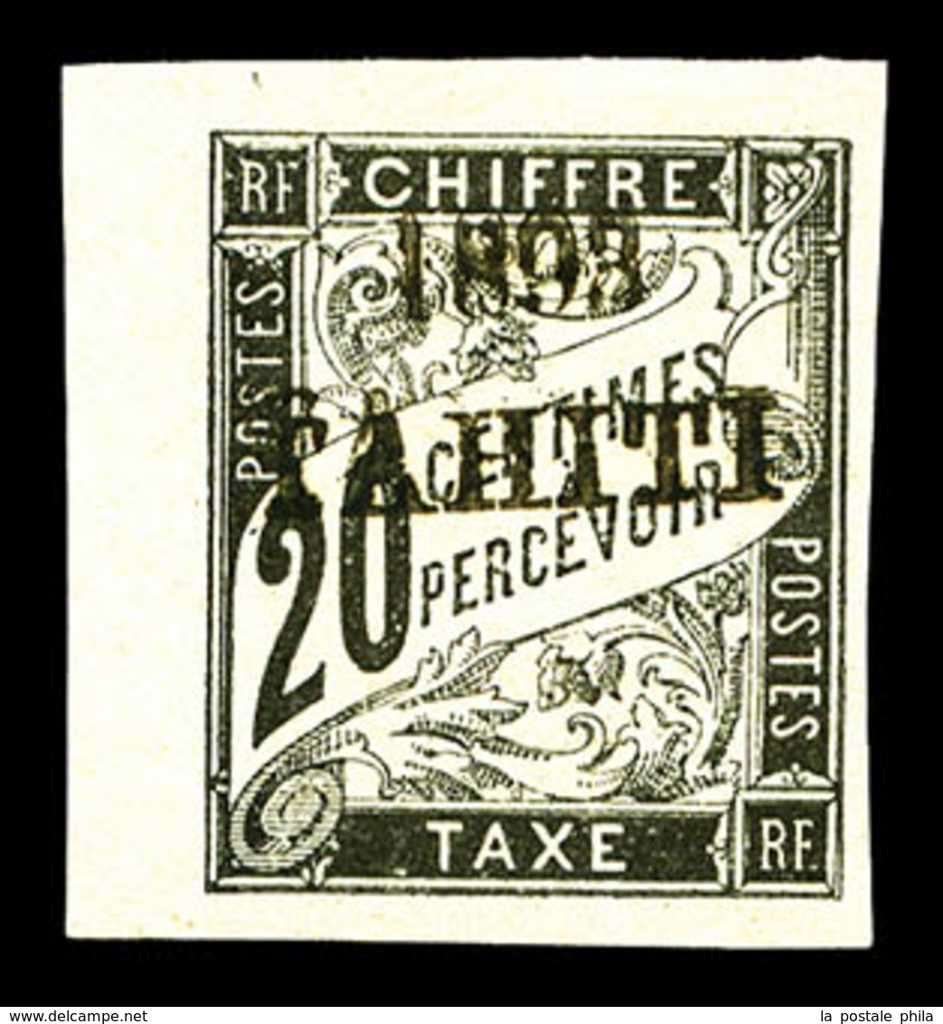 * TAHITI, Taxe: N°21, 20c Noir Surchargé TAHITI (type B), Coin De Feuille, TB (certificat)  Qualité: *  Cote: 650 Euros - Unused Stamps