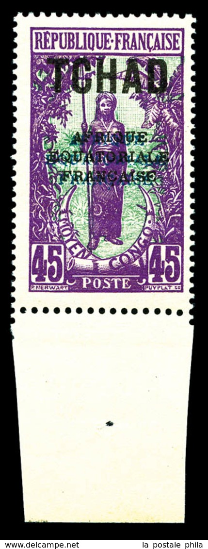 * TCHAD, N°30a, 45c Violet DOUBLE SURCHARGE, Bord De Feuille, TB  Qualité: *  Cote: 350 Euros - Unused Stamps