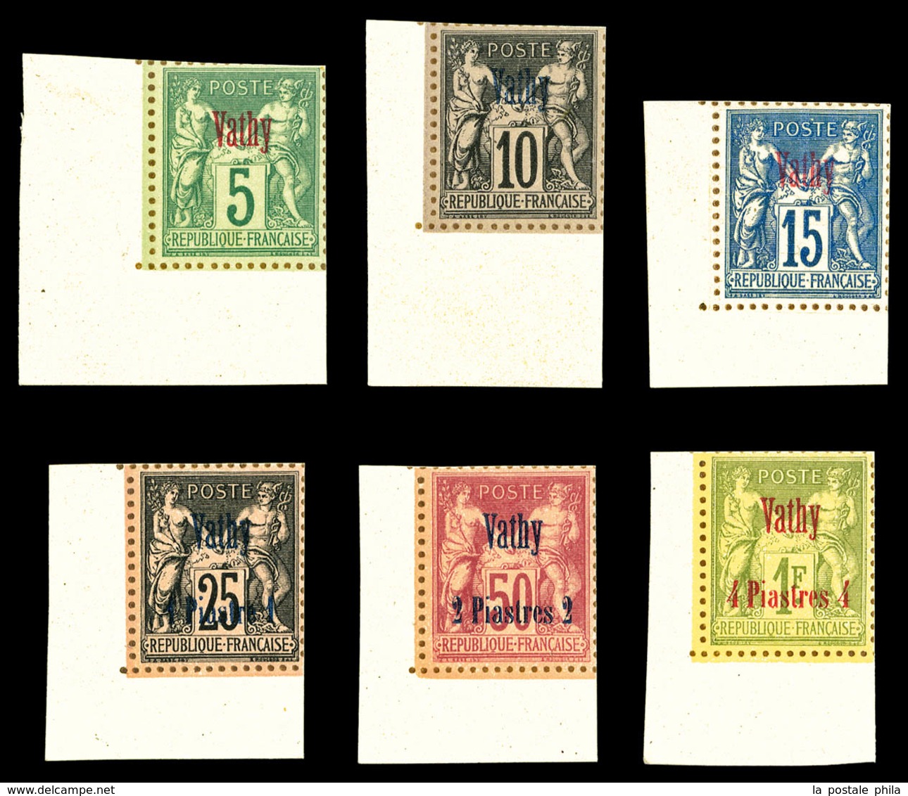 (*) VATHY, N°1/9, N°1, 4, 6 à 9: Tirage Sur Bristol Coin De Feuille, TTB (certificat)  Qualité: (*)  Cote: 1500 Euros - Unused Stamps