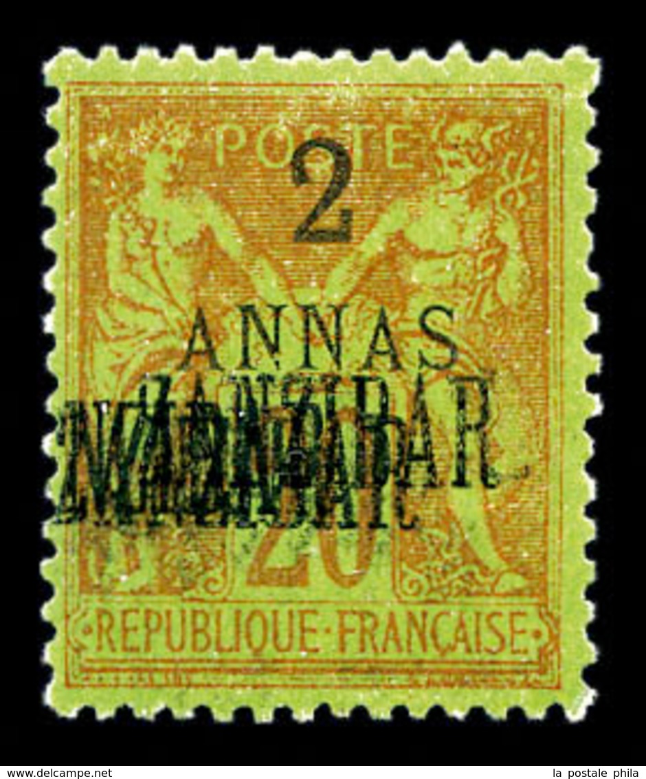 ** ZANZIBAR, N°23a, 2a Sur 20c Brique Sur Vert: Triple Surcharge ZANZIBAR'. TTB (certificat)  Qualité: **  Cote: 340 Eur - Unused Stamps