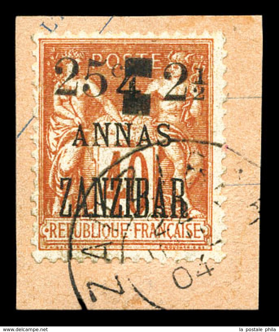 O ZANZIBAR, N°58, 25c Et 2 1/2 Sur 4 A S 40c Rouge-orange Oblitéré Càd Sur Son Support. SUP (certificat)  Qualité: O  Co - Unused Stamps