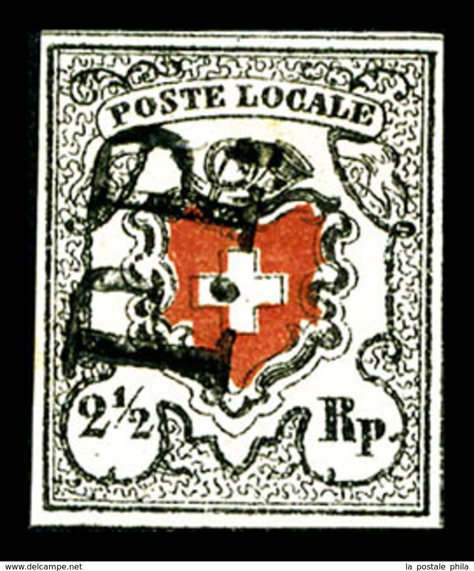 O SUISSE, N°16, Poste Locale, 2 1/2 R Noir Et Rouge Obl 'PP', SUPERBE (signé/certificat)  Qualité: O  Cote: 1300 Euros - Altri & Non Classificati