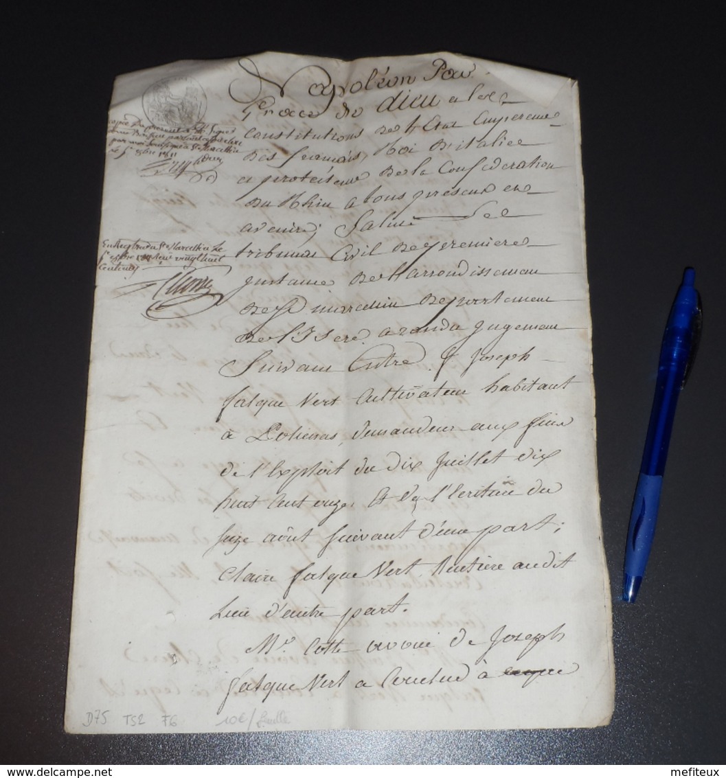 Document Tribunal St Marcellin Isère 5 Oct 1811 - Cachets Généralité