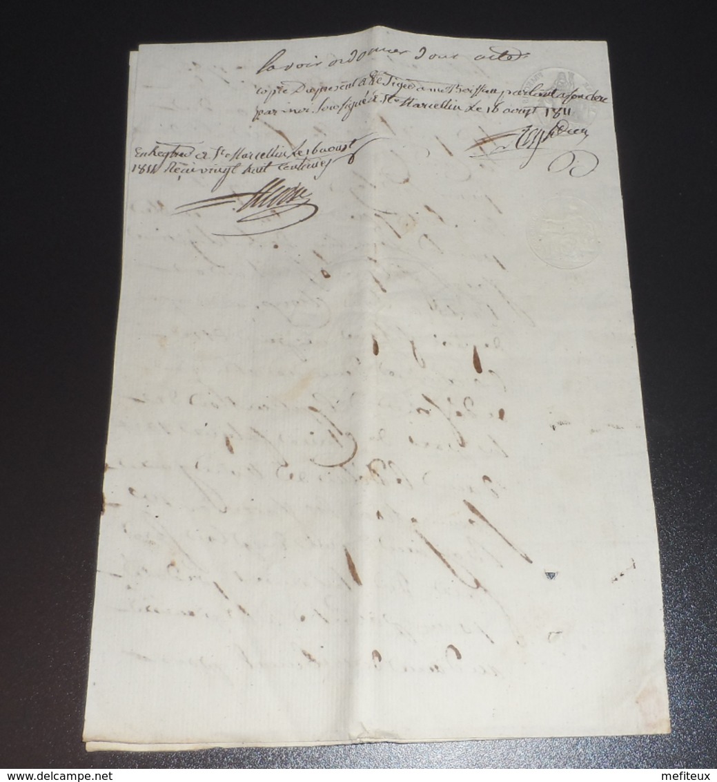 Document Tribunal St Marcellin Isère 16 Aout 1811 - Cachets Généralité