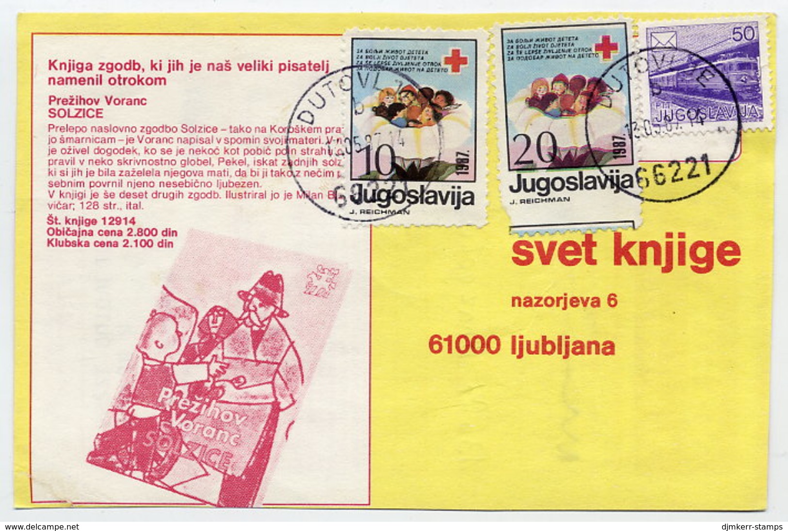 YUGOSLAVIA 1987 Commercial Postcard With Red Cross Week 10 And 20d Tax.  Michel ZZM128, 134 - Liefdadigheid