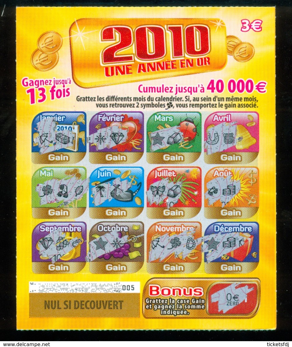 Grattage FDJ - FRANCAISE DES JEUX - 2010 UNE ANNEE EN OR 47801 - Billets De Loterie