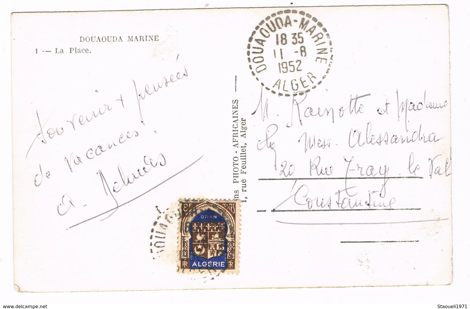 DOUAOUDA MARINE - LA PLACE- PRES DE  CASTIGLIONE - TIMBRE + CACHET -  ALGERIE. - Other & Unclassified