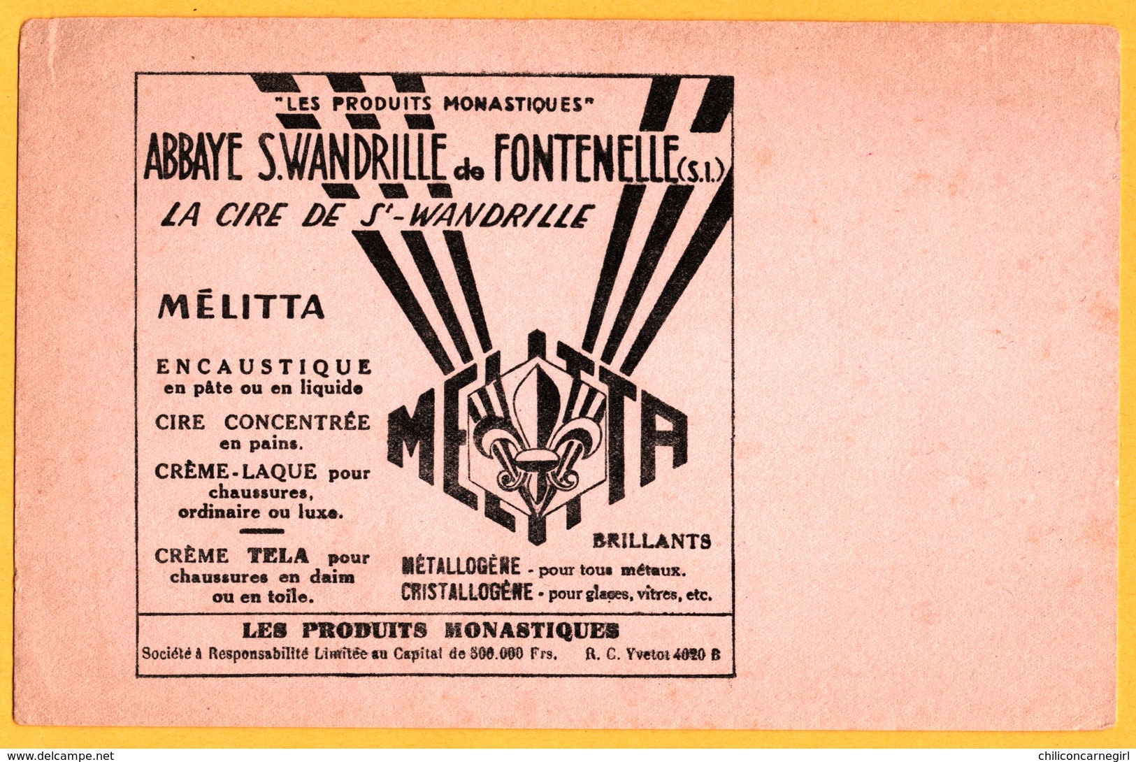 BUVARD Illustré - MELITTA - Abbaye S. Wandrille De Fontenelle (76) - Cire - Crème Tela - Produits Monastiques - Shoes