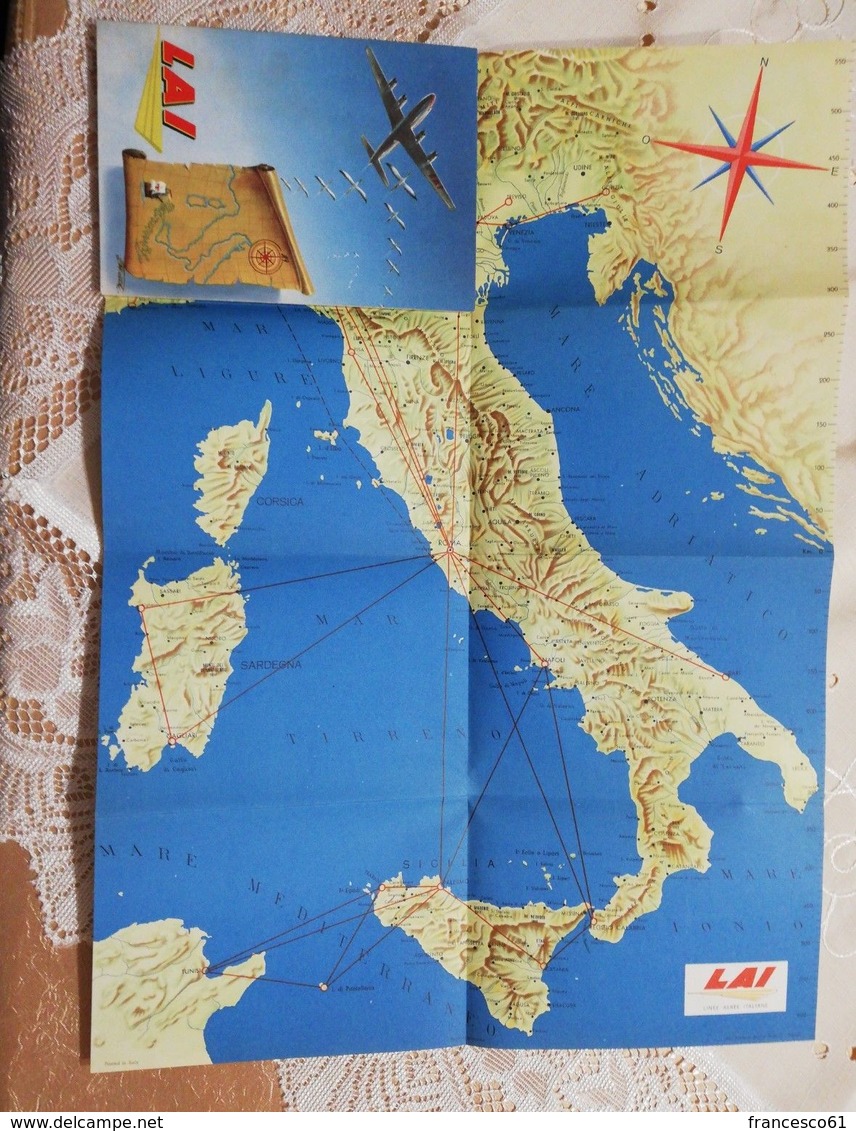2738) LAI LINEE AEREE ITALIANE Aviazione Opuscolo Cartina Voli Esso - Manuals