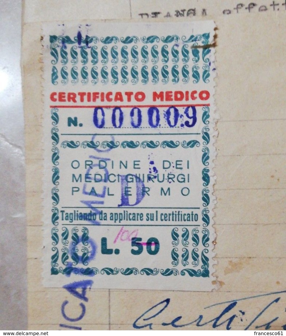 2750) Marche Bollo Fiscali Ordine Medici Palermo 3 Documenti Fori Spillo Difetto - Revenue Stamps