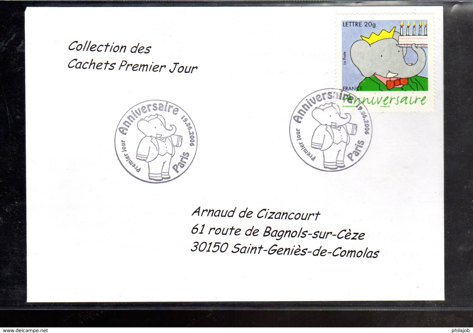 " BABAR " Sur Enveloppe 1er Jour De 2006 De La Collection " CACHETS PREMIER JOUR " N° YT 3927. - Bandes Dessinées