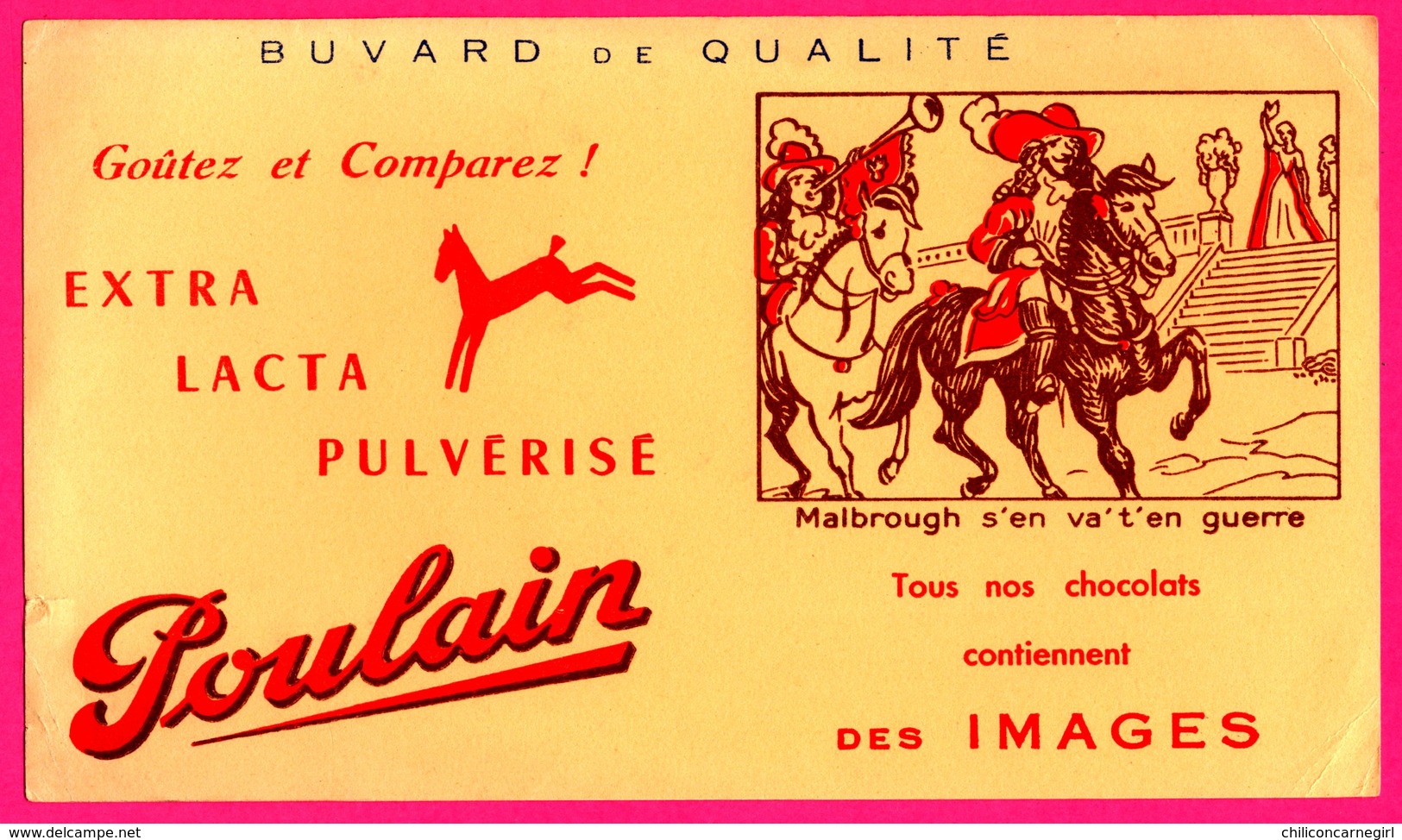 Lot De 2 BUVARD - Chocolat POULAIN - Malbrough S'en Va T'en Guerre - Joli Tambour - Chocolat