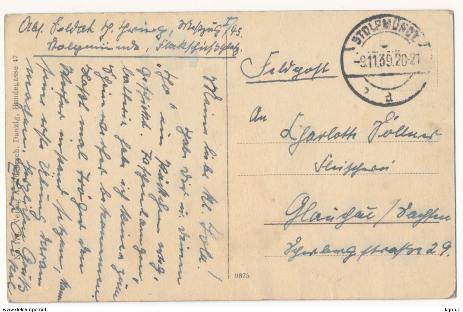 Neufahrwasser Bei Danzig - Hafen - 1939 - Stempel Stolpmünde - Feldpost Nach Glauchau An Fleischerei Söllner - Danzig